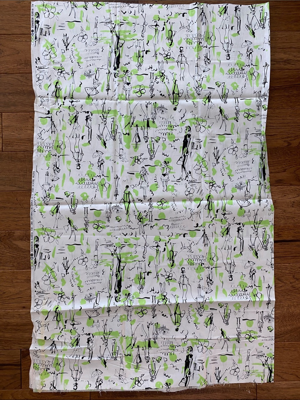 White Fashion Print stretch Fabric Panel with Lime & Black Accents